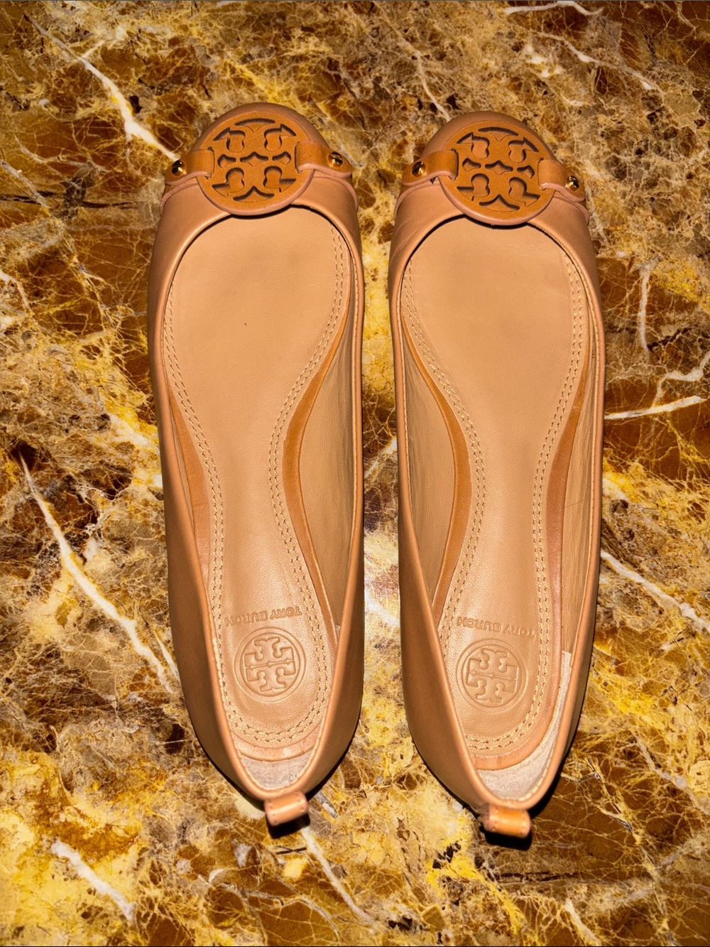 Tory Burch Cognac Leather Logo Ballet Flats - Picture 5 of 7